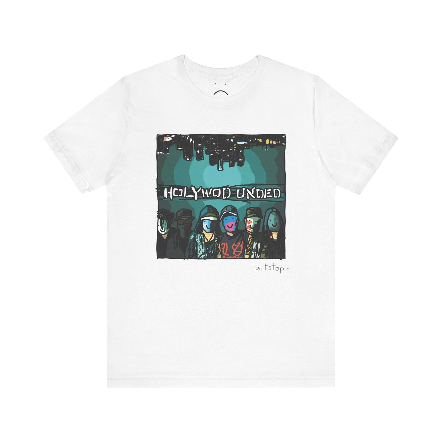 masked fellas under a city skyline deluxe tee
