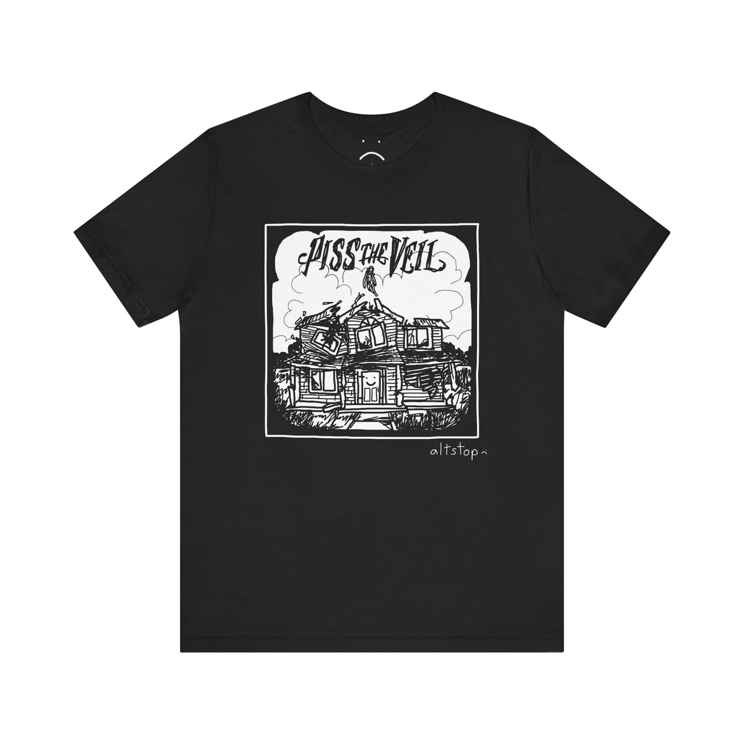 girl flying out of a collapsing house tee