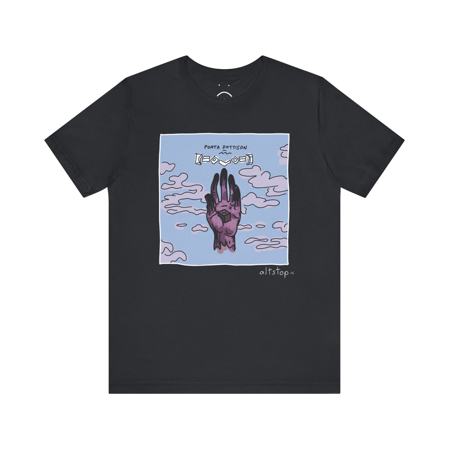 purple hand with a cube deluxe tee