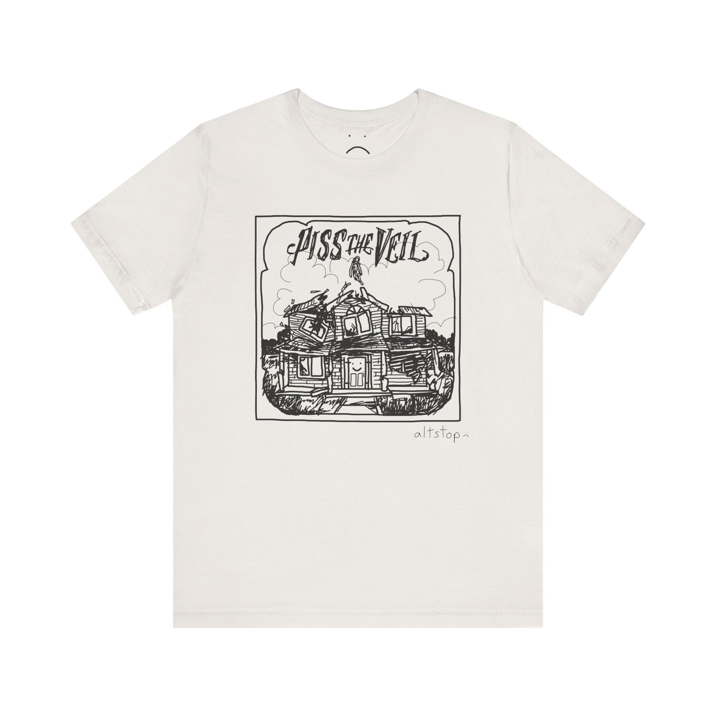 girl flying out of a collapsing house tee