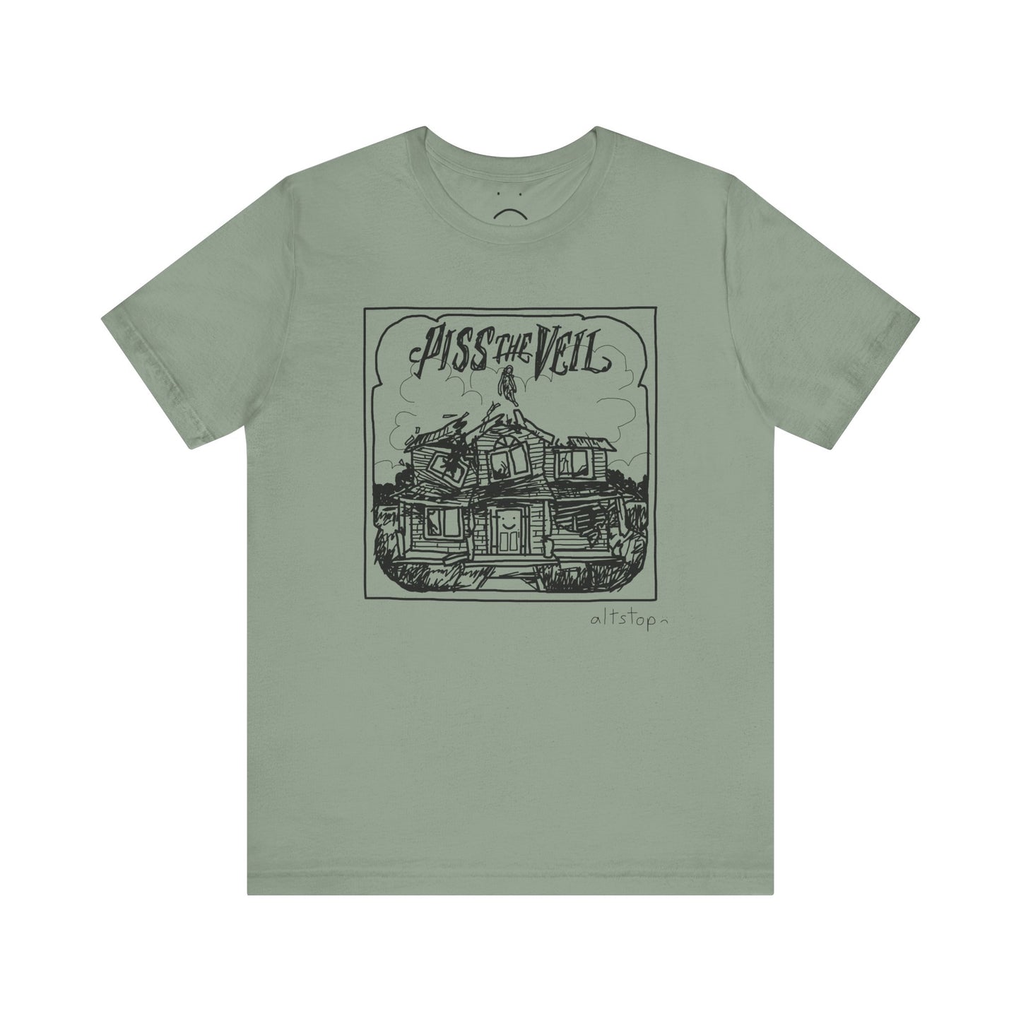 girl flying out of a collapsing house tee