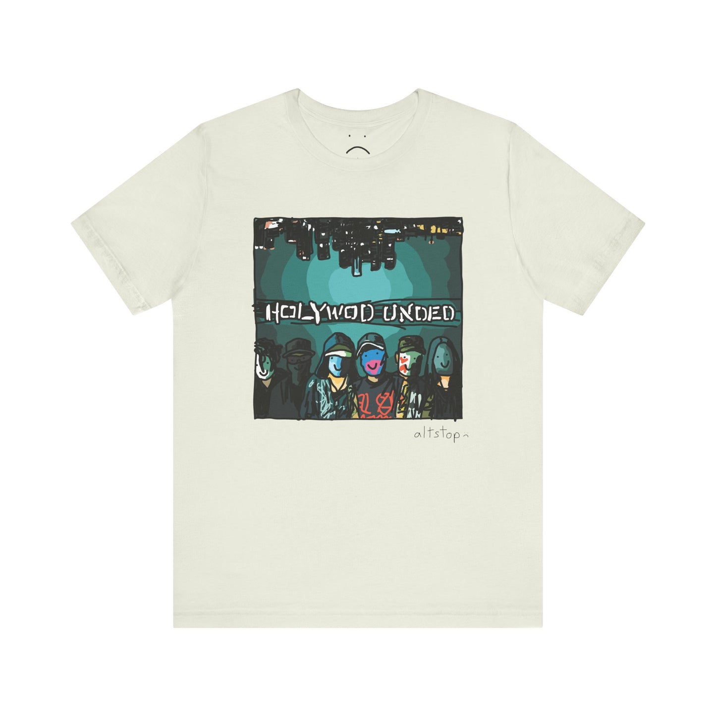 masked fellas under a city skyline deluxe tee