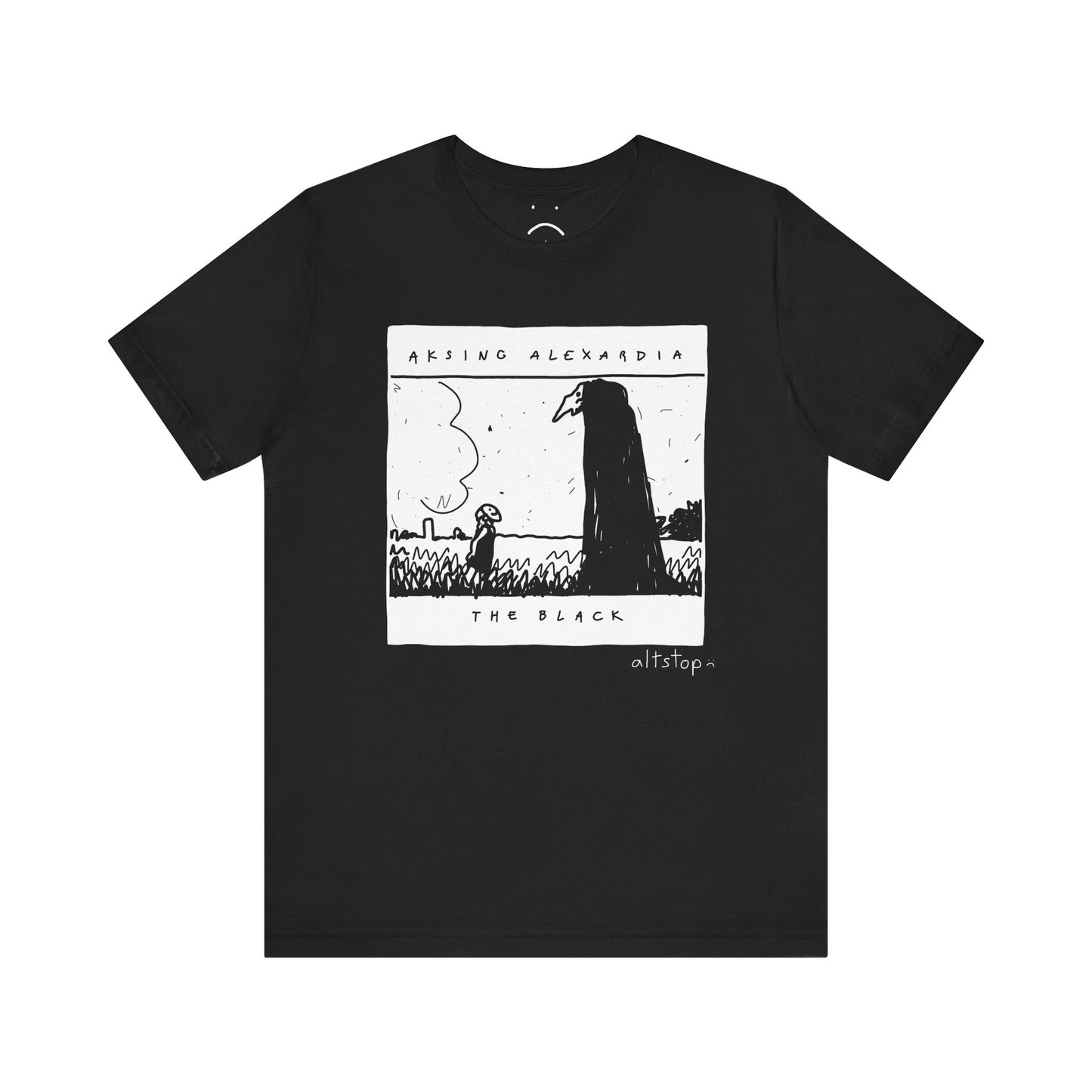 girl in a mask with a tall spooky fella tee