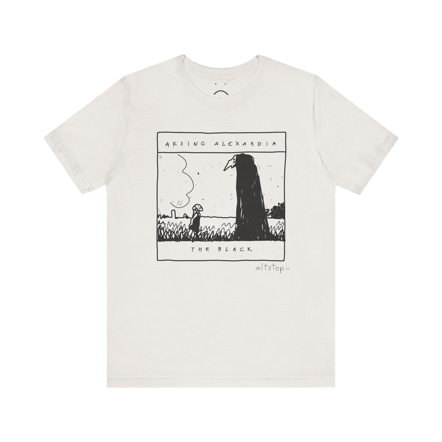 girl in a mask with a tall spooky fella tee