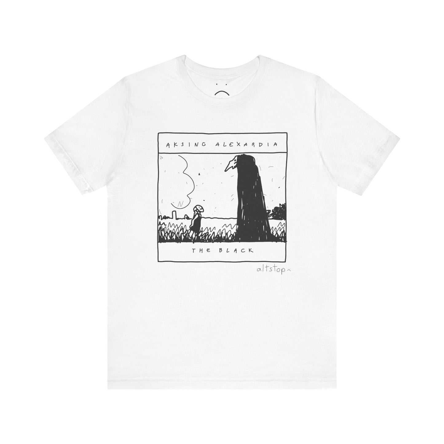 girl in a mask with a tall spooky fella tee