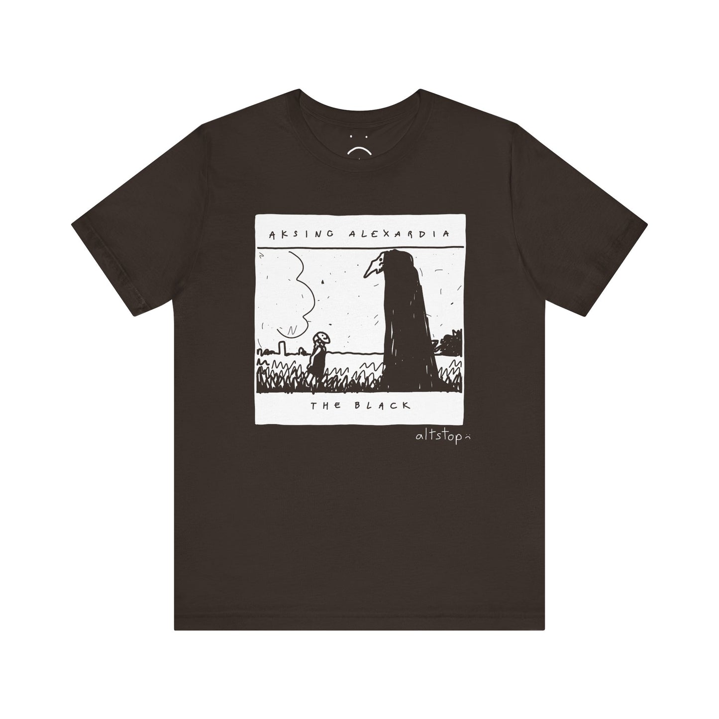 girl in a mask with a tall spooky fella tee