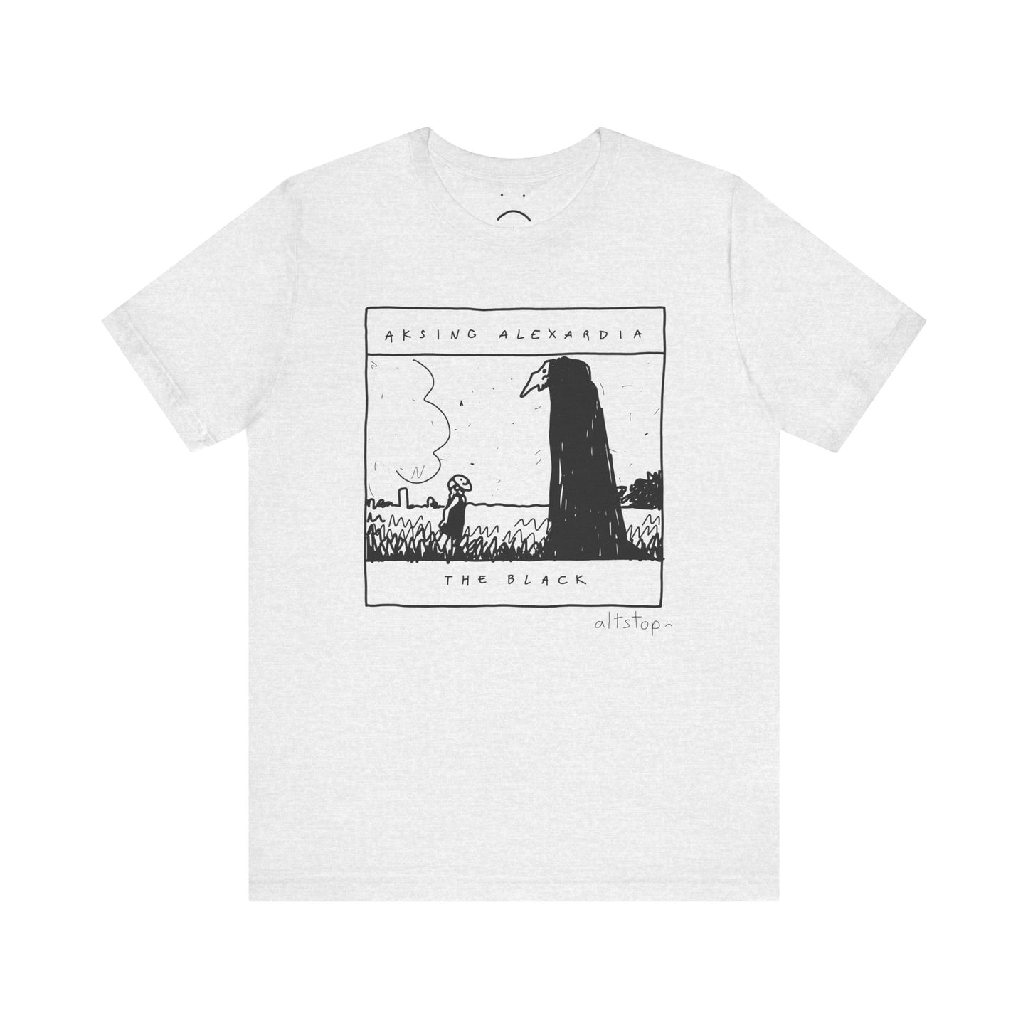 girl in a mask with a tall spooky fella tee