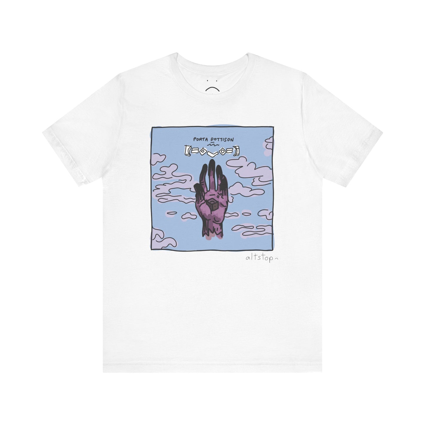 purple hand with a cube deluxe tee