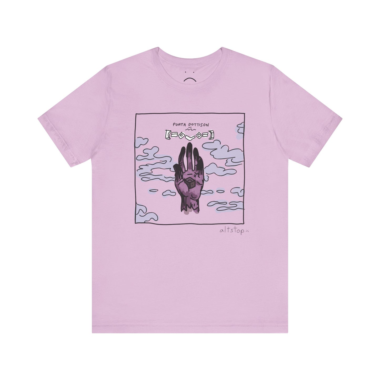 purple hand with a cube deluxe tee