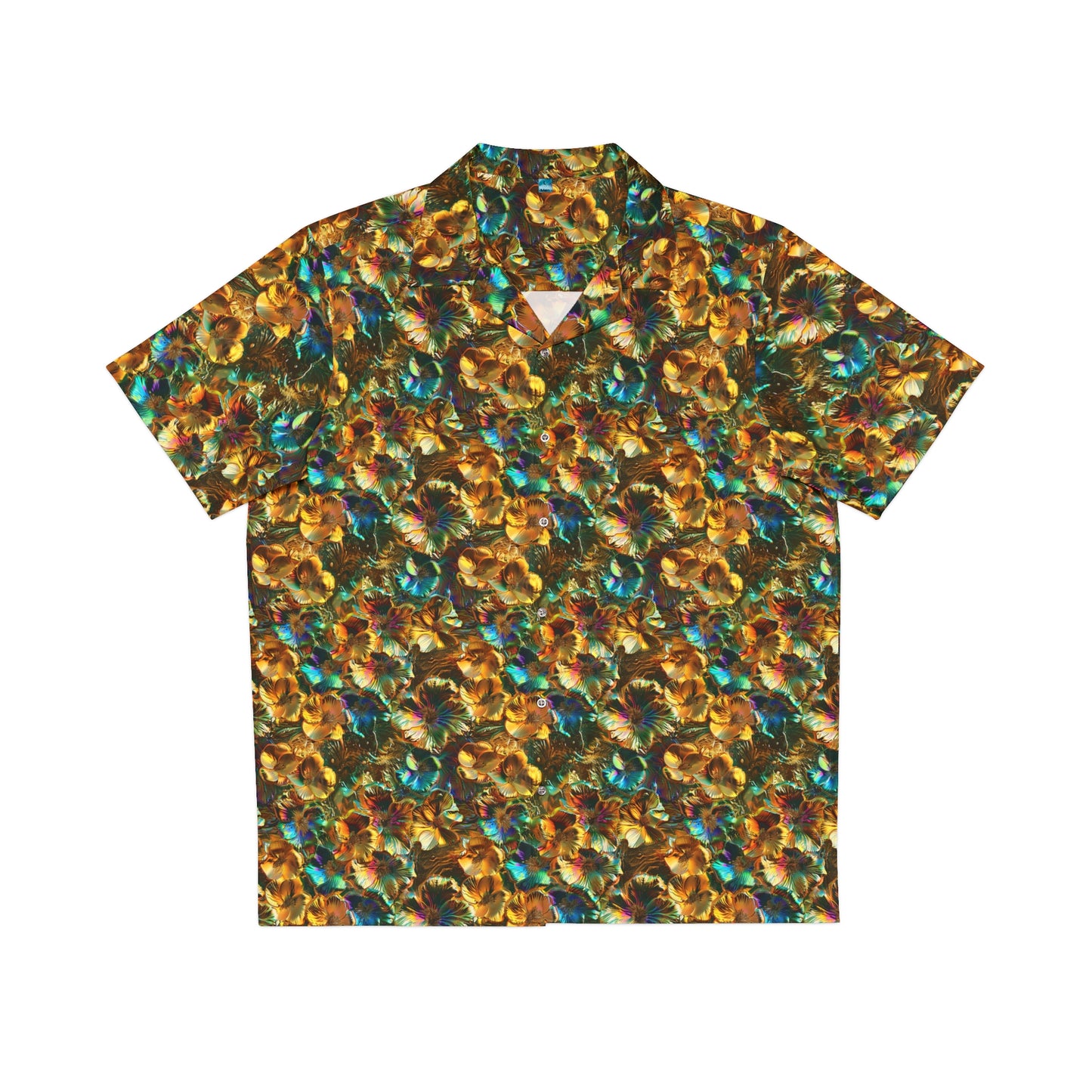 rainbow gold flowers button-down shirt