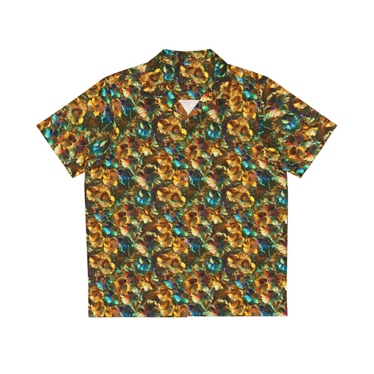 rainbow gold flowers button-down shirt