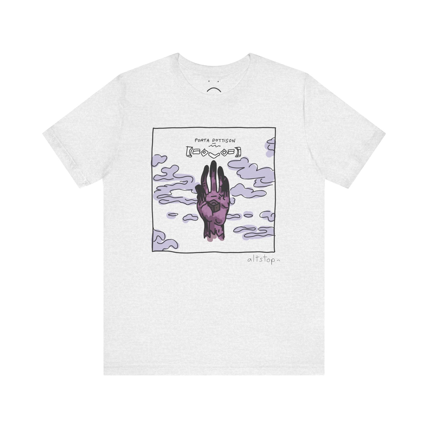 purple hand with a cube deluxe tee