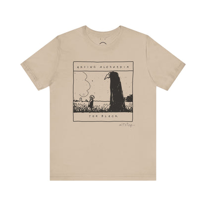 girl in a mask with a tall spooky fella tee