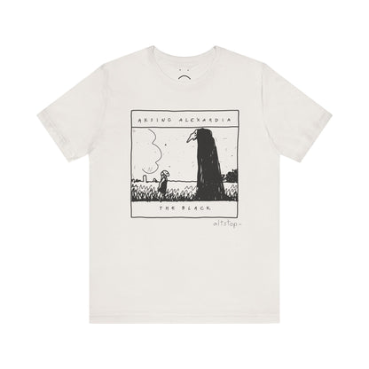 girl in a mask with a tall spooky fella tee