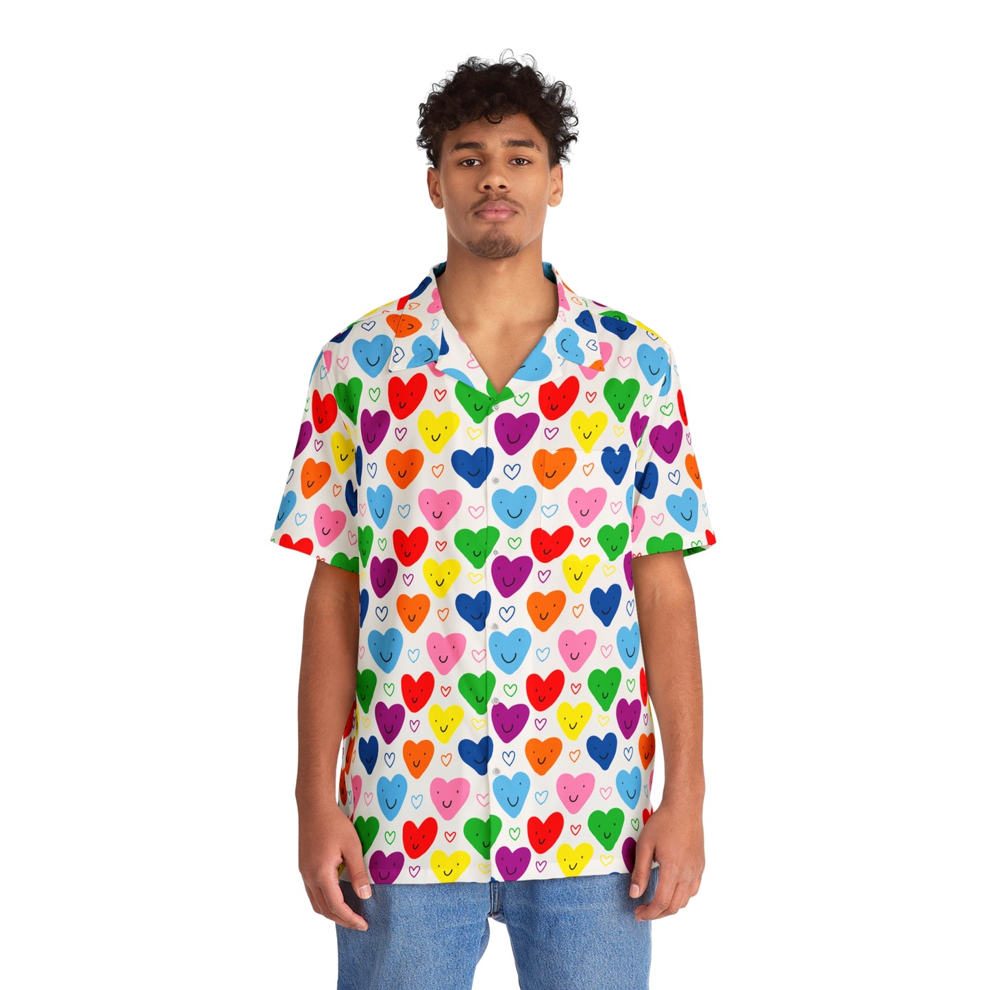 rainbow hearts button-down shirt