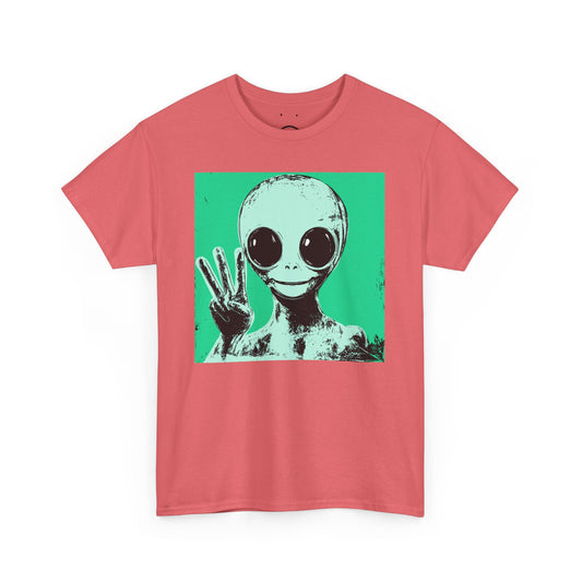 warhol alien who doesn't understand a peace sign tee