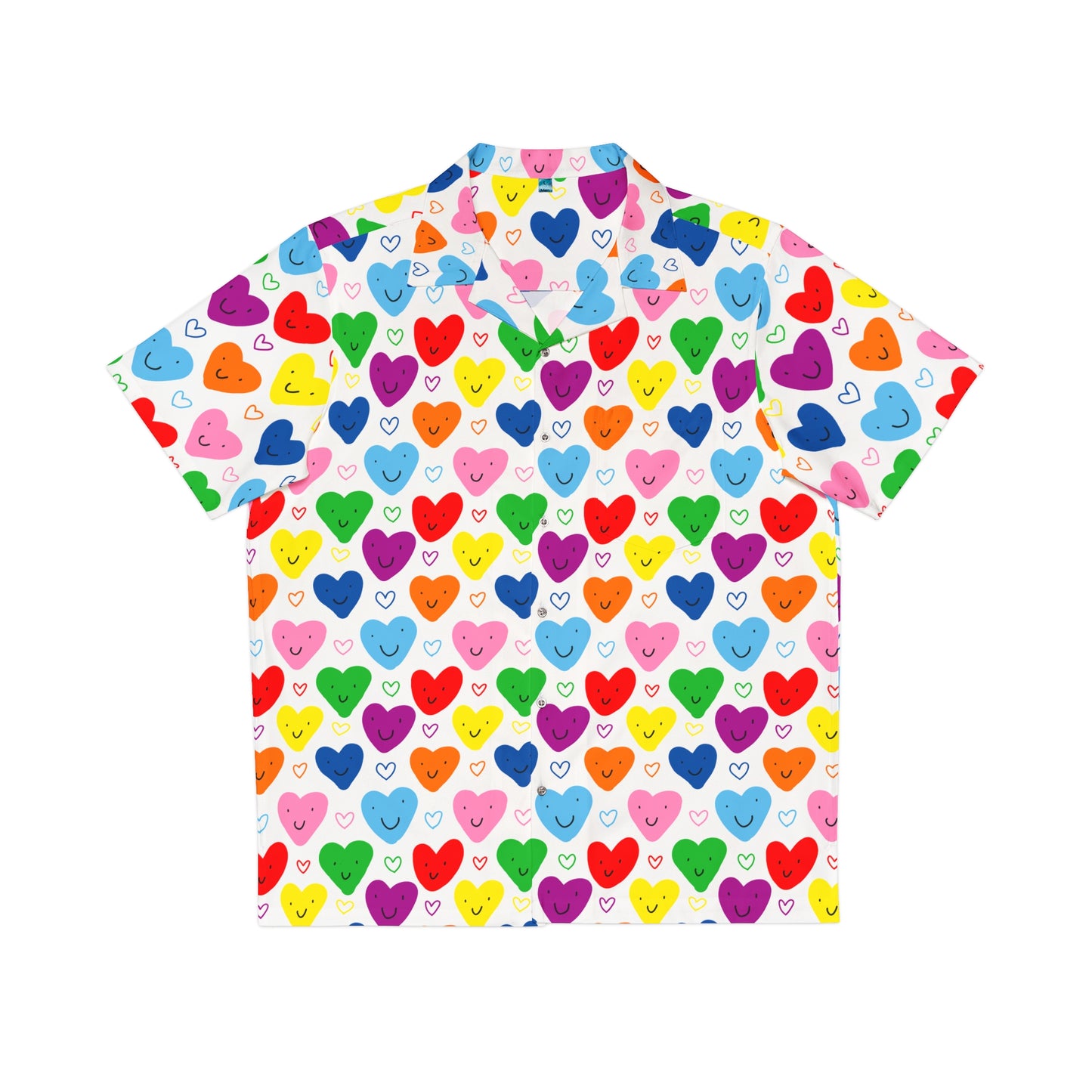 rainbow hearts button-down shirt