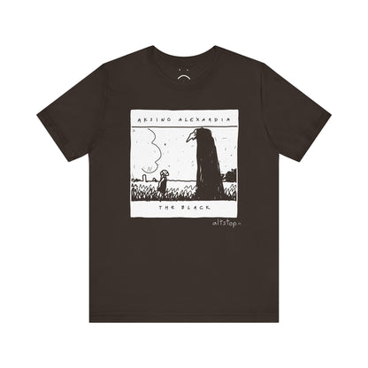 girl in a mask with a tall spooky fella tee