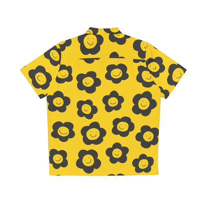 black & yellow flower garden button-down shirt