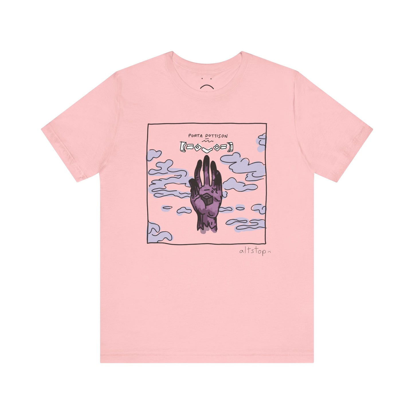 purple hand with a cube deluxe tee