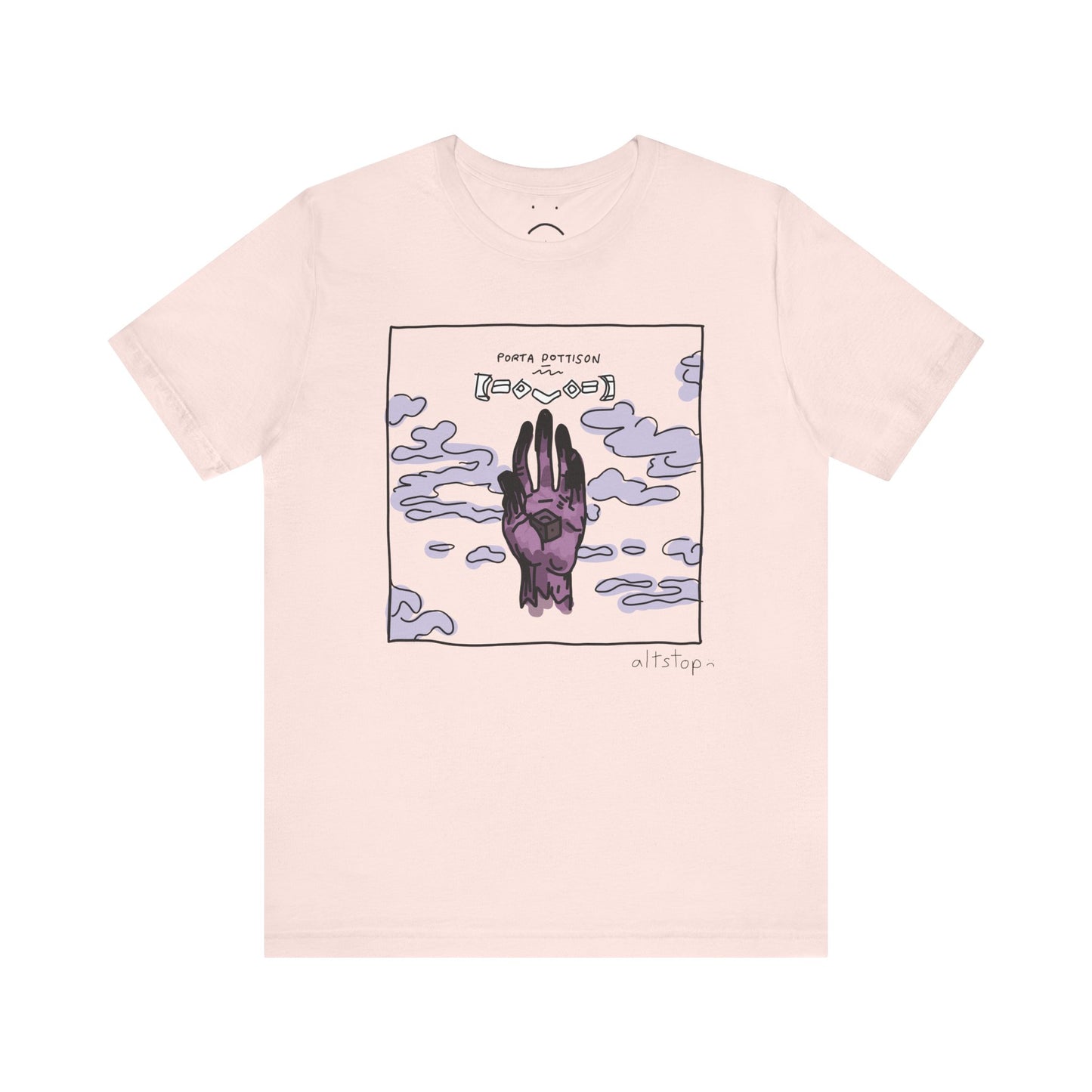 purple hand with a cube deluxe tee