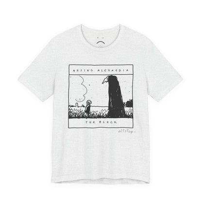 girl in a mask with a tall spooky fella tee